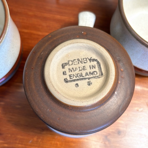 Vintage MCM Denby England Mug and Saucer Set of 4 Potter’s Wheel Stoneware - Picture 4 of 7